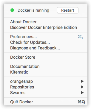 Docker for Mac dropdown menu