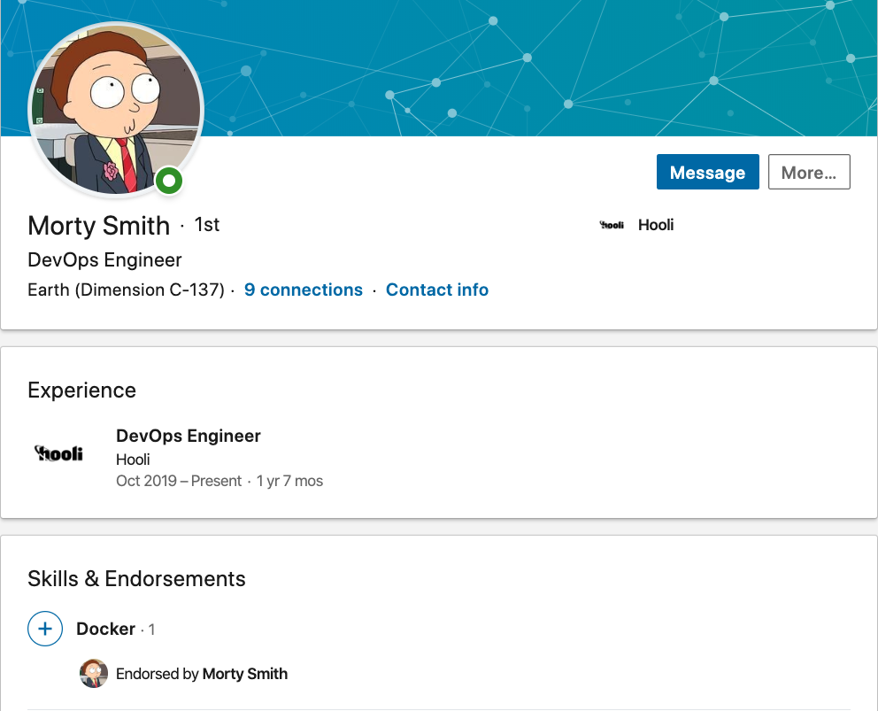 Morty fake Linkedin