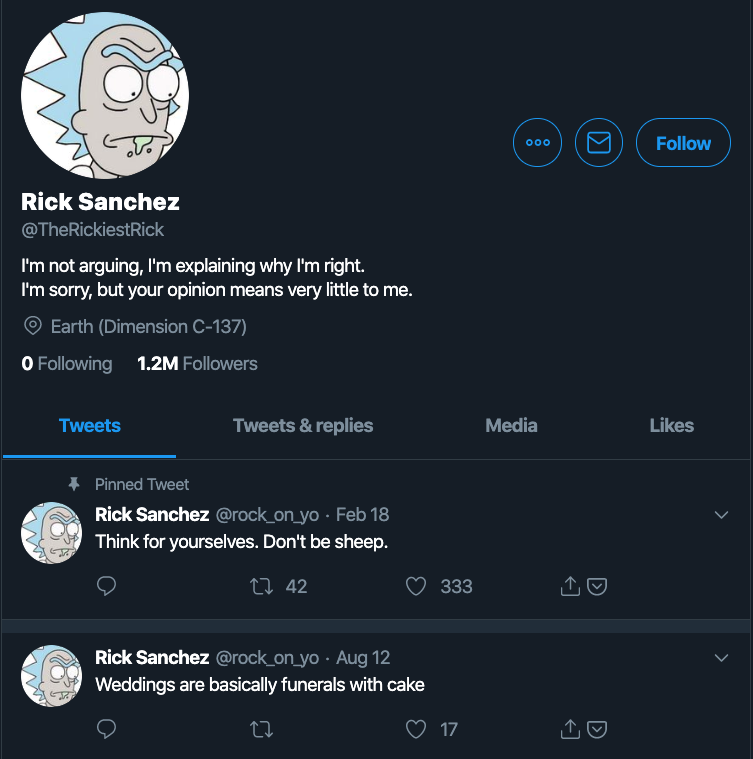 Rick fake twitter account